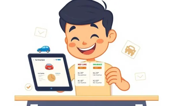 Character comparing car insurance options on a tablet