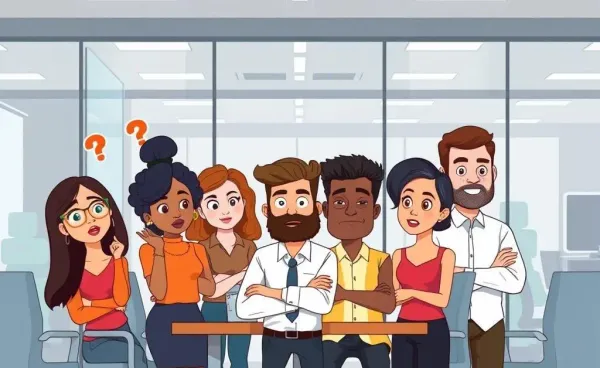 People in a workplace setting discussing layoffs