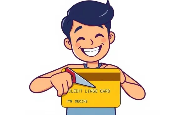 Person cutting a credit card with a pair of scissors