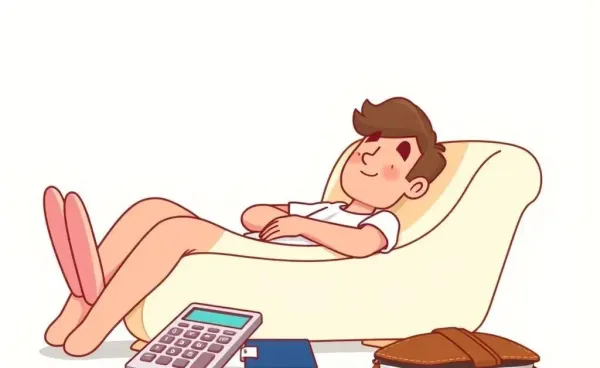 A person feeling content and relaxed while managing their finances