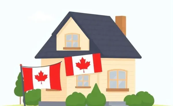 Friendly house with Canadian flag for homebuying