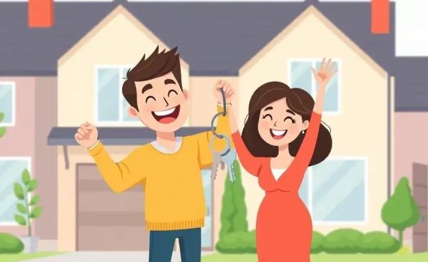 Happy couple with new house keys