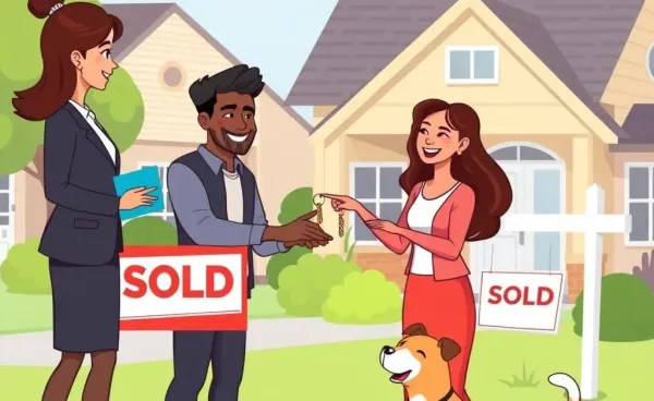 A couple receiving keys to their new home from a real estate agent