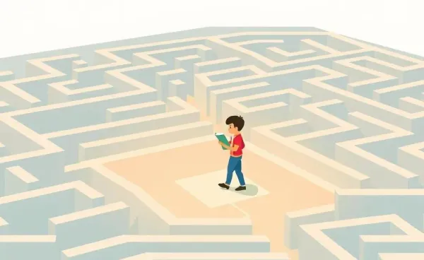 A person navigating a maze of insurance rules