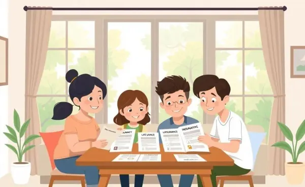 Family examining life insurance options in a relaxed setting