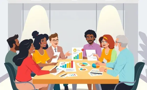 People discussing finance with charts and graphs