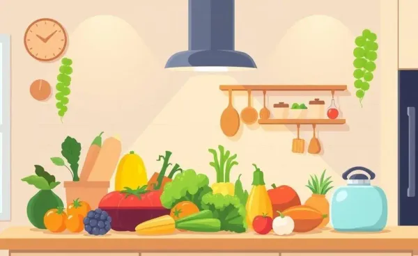 A cozy kitchen with fresh ingredients for cooking