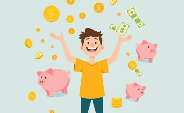 An illustration of a person balancing financial elements