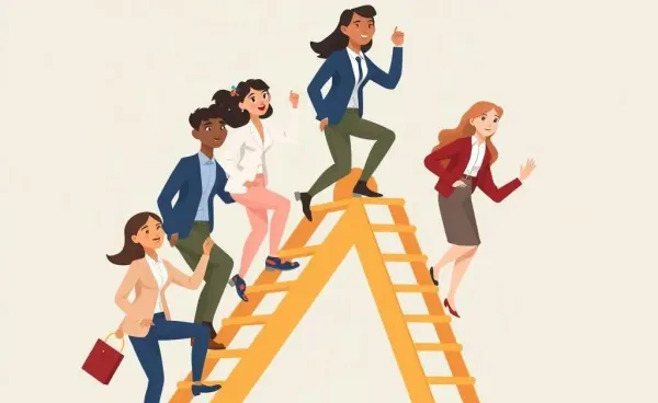 Illustration of professionals ascending a career ladder