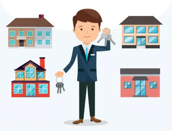 A person with keys standing in front of houses