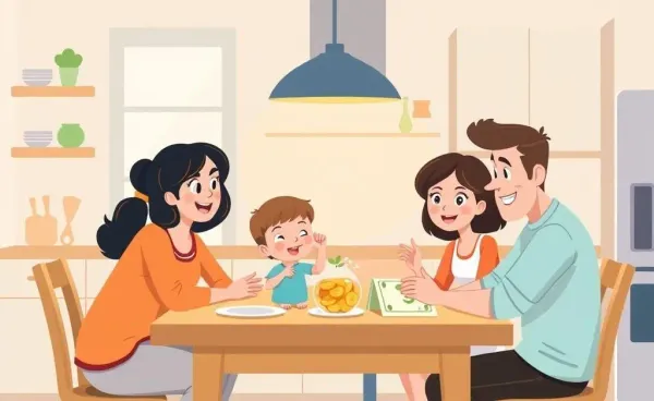 A family discussing finances with warm expressions