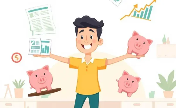 Illustration of a person balancing various aspects of personal finance