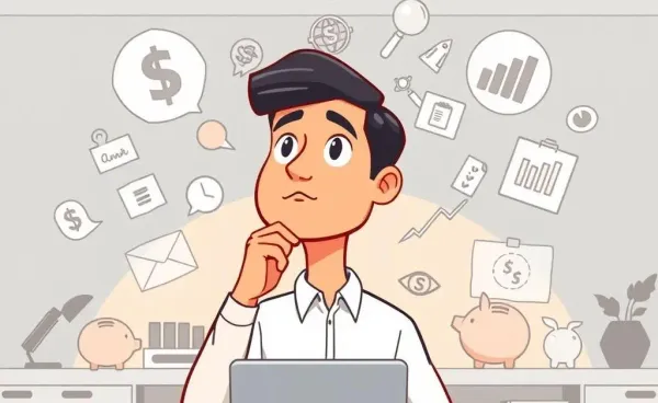 A person navigating a career path in finance with financial symbols