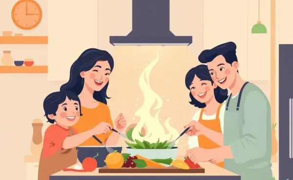 Family cooking together in a cozy kitchen