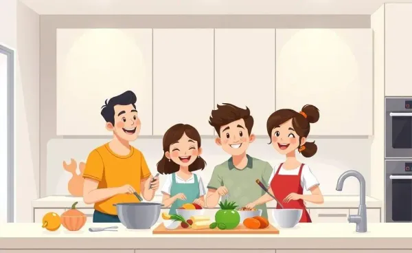 Family cooking together in a kitchen