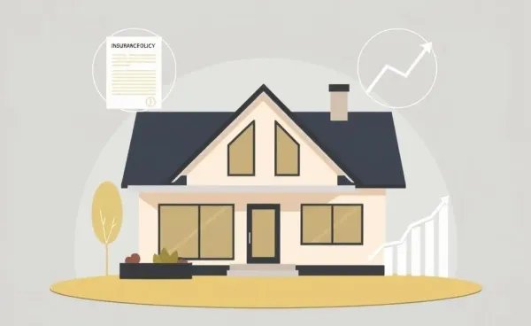 Modern home with an insurance document and rising price graph