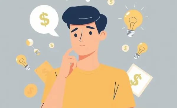 Person contemplating financial decisions with money symbols
