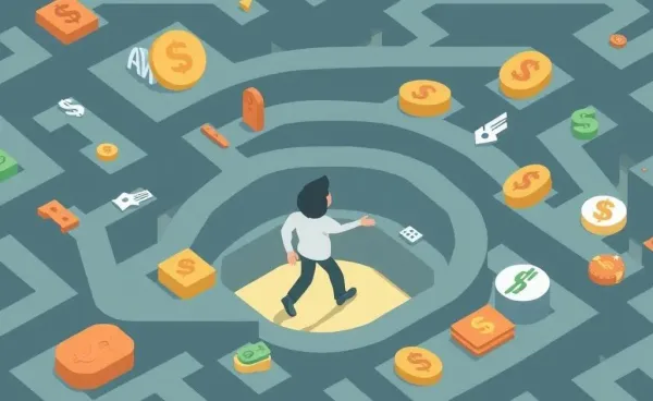 Illustration of a person in a financial maze