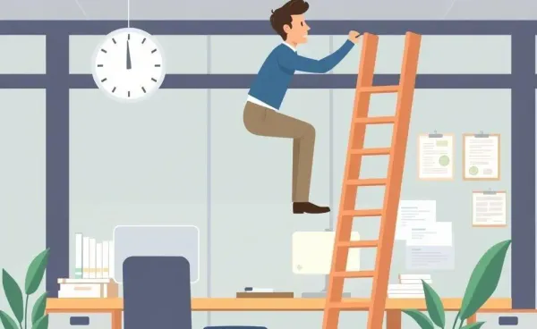 Person climbing a career ladder in an office
