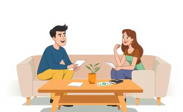 Cartoon illustration of people discussing finances