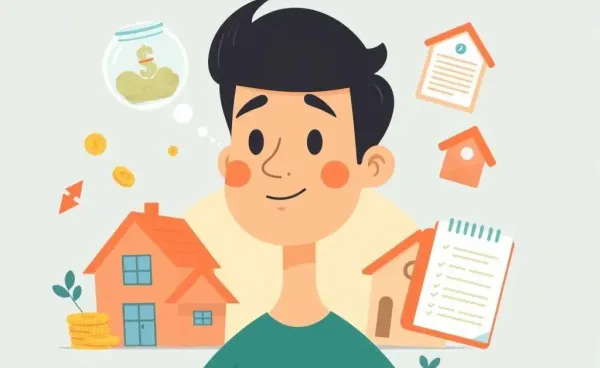 Illustration of financial journey reflection with symbols of savings and planning