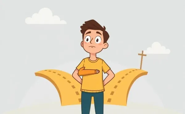 A cartoon of a person standing at a financial crossroads with different paths.