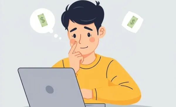 Cartoon person managing finances