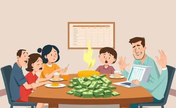 A family dinner with a discussion about finances