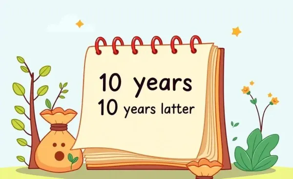 Cartoon illustrating the passage of time with financial growth symbols