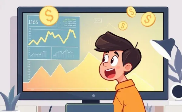 Person excited about financial growth on their computer screen