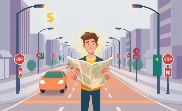 Person at a crossroads with a map and dollar sign