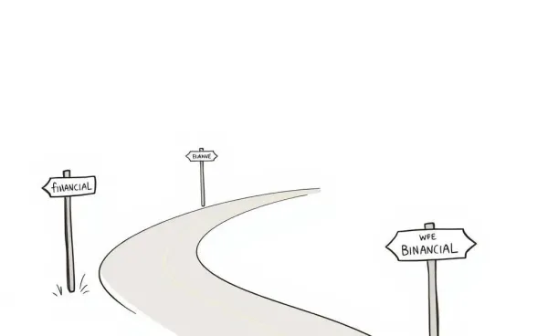 Hand-drawn road with financial lessons signposts