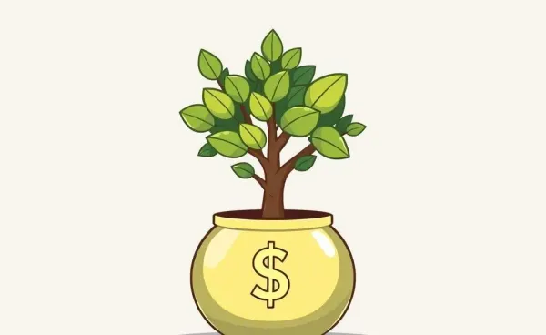 A tree growing from a bank account, symbolizing financial growth