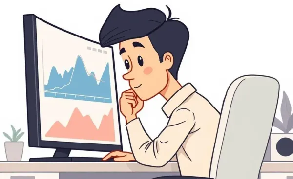 Illustration of a person considering financial charts