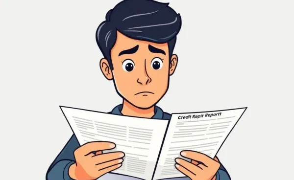 Illustration of a person examining their credit report.