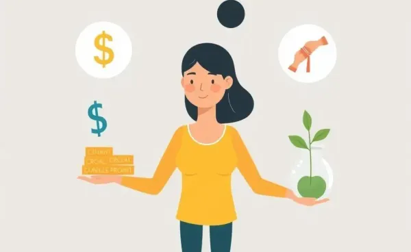 Woman balancing financial and health aspects in a minimalist style