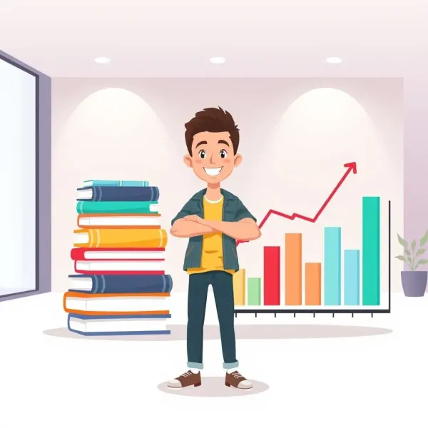 Person with financial books and charts