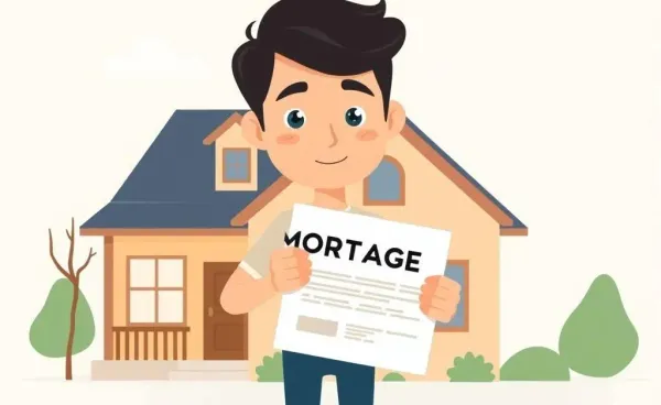 Person holding mortgage document with house and calculator
