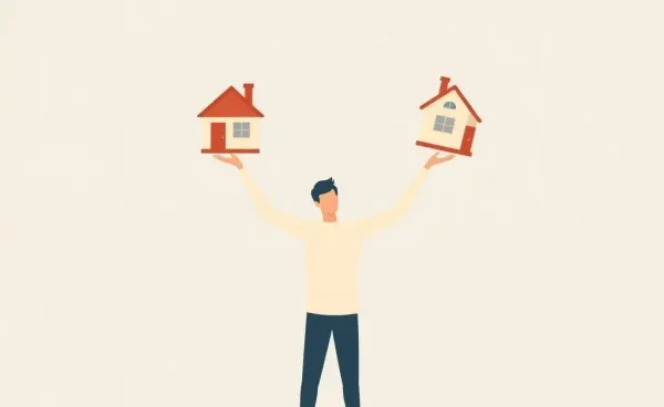 Illustration of a person juggling two houses