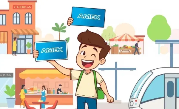 Illustration of person using an AMEX card in daily life