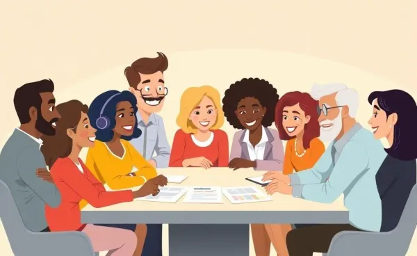 Diverse group discussing pension schemes