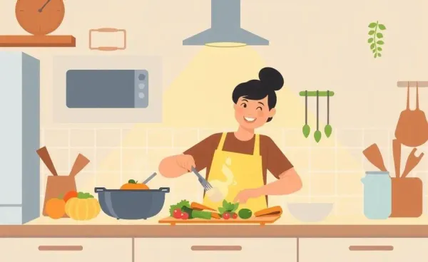 Person cooking a healthy meal in a cozy kitchen
