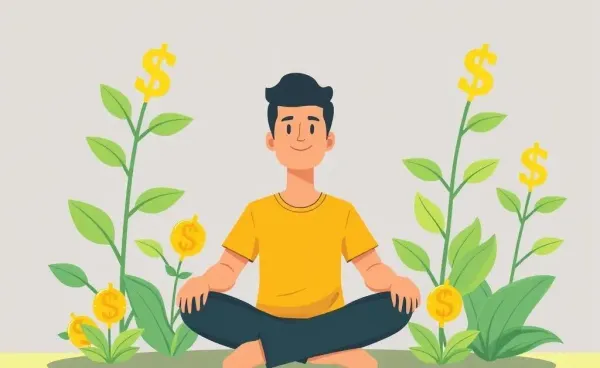 Person sitting with growing money plants