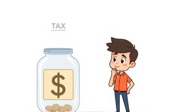 Person with a savings jar and tax symbol illustration