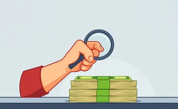 Hand with magnifying glass examining investment options