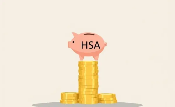Person balancing HSA piggy bank and coins illustrating financial planning