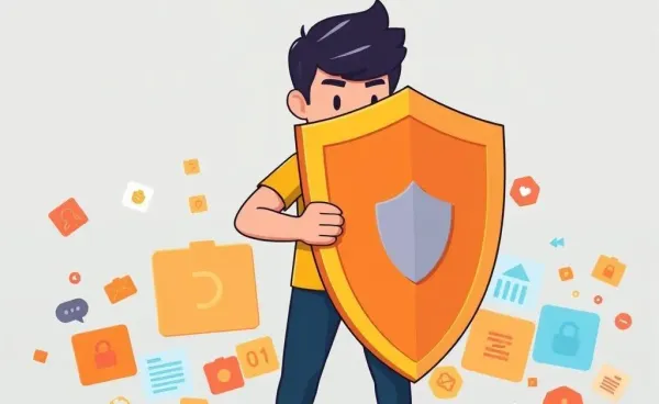 Person protecting their data with a shield