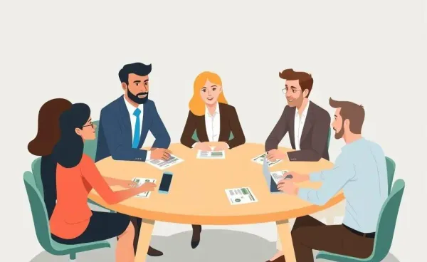 Professionals discussing financial career strategies