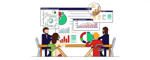 Cartoon illustration of people discussing financial planning