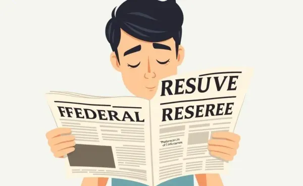 Person reading newspaper with 'Federal Reserve' headlines